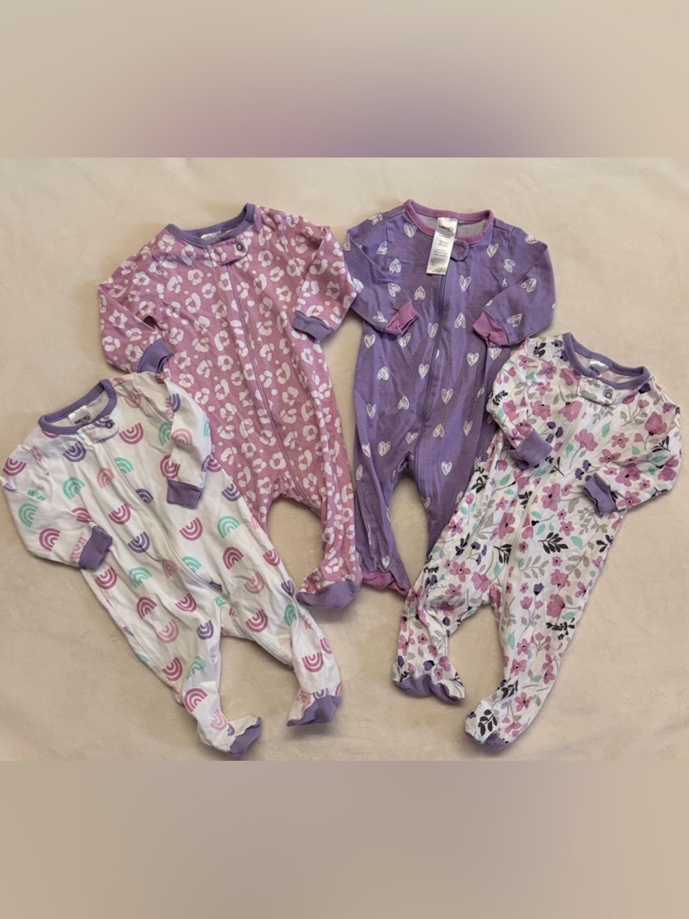 Set of 4 Pastel Footie Sleepers